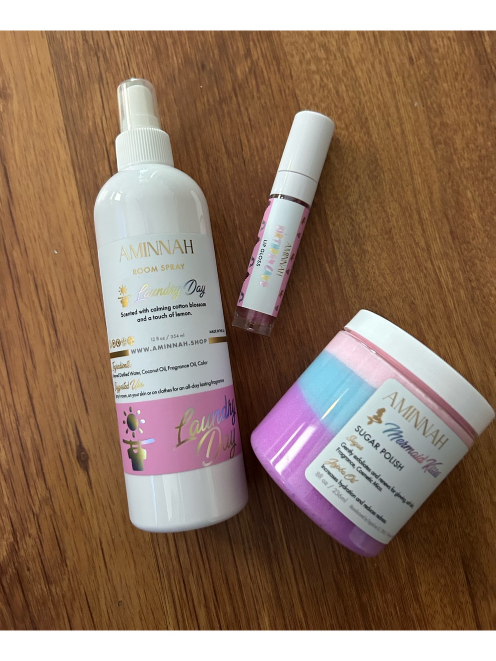 AMINNAH Kiss Sugar Polish & Lip Gloss & Room Spray